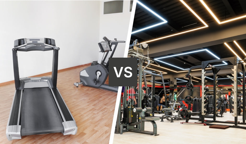 Treadmill in home gym and treadmills in commercial gym