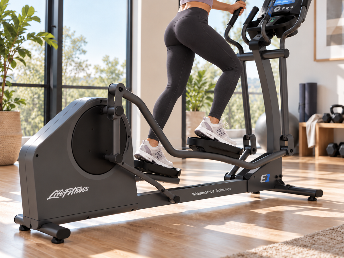 person on elliptical in home gym