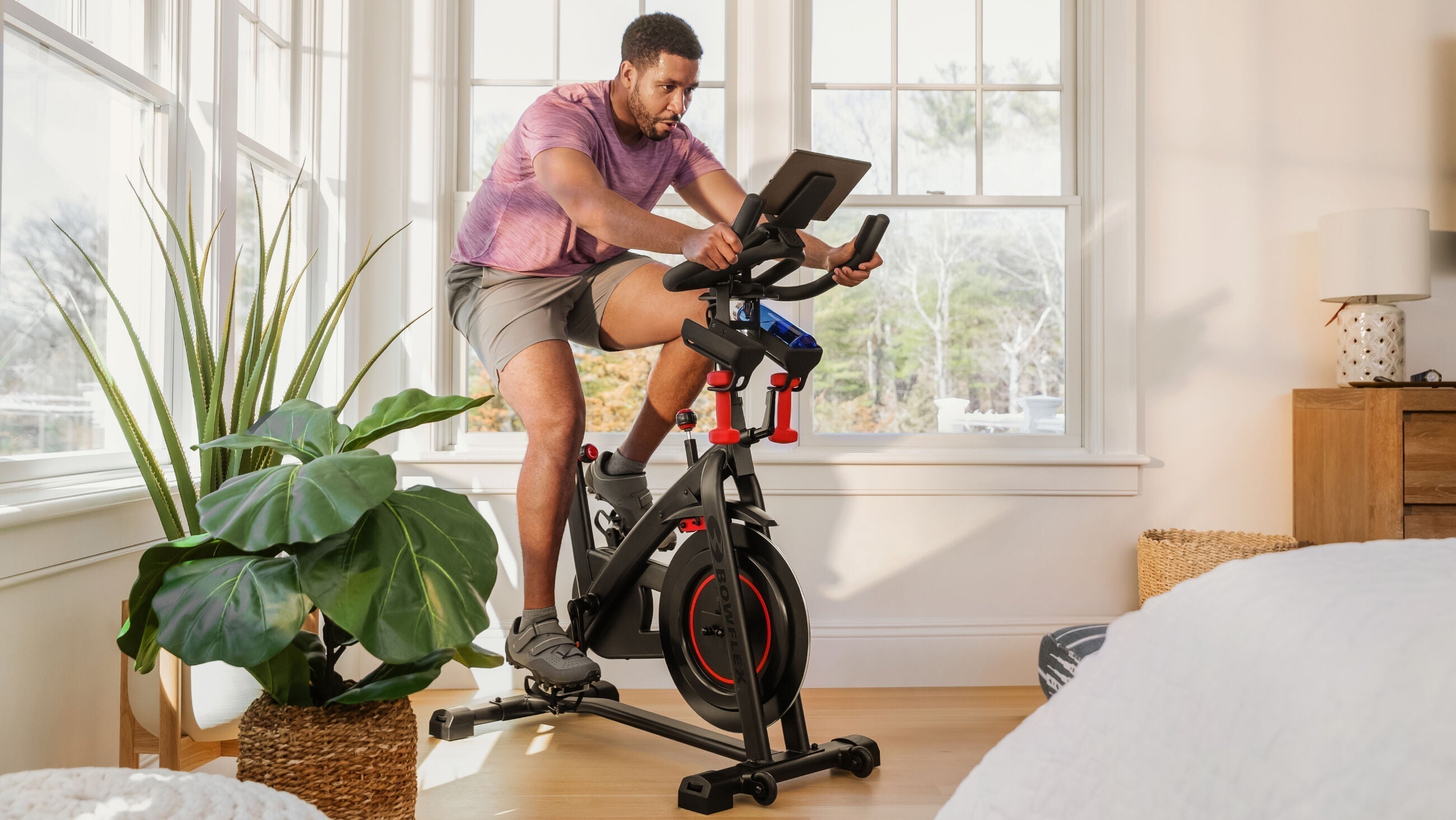 Man using an indoor cycling bike
