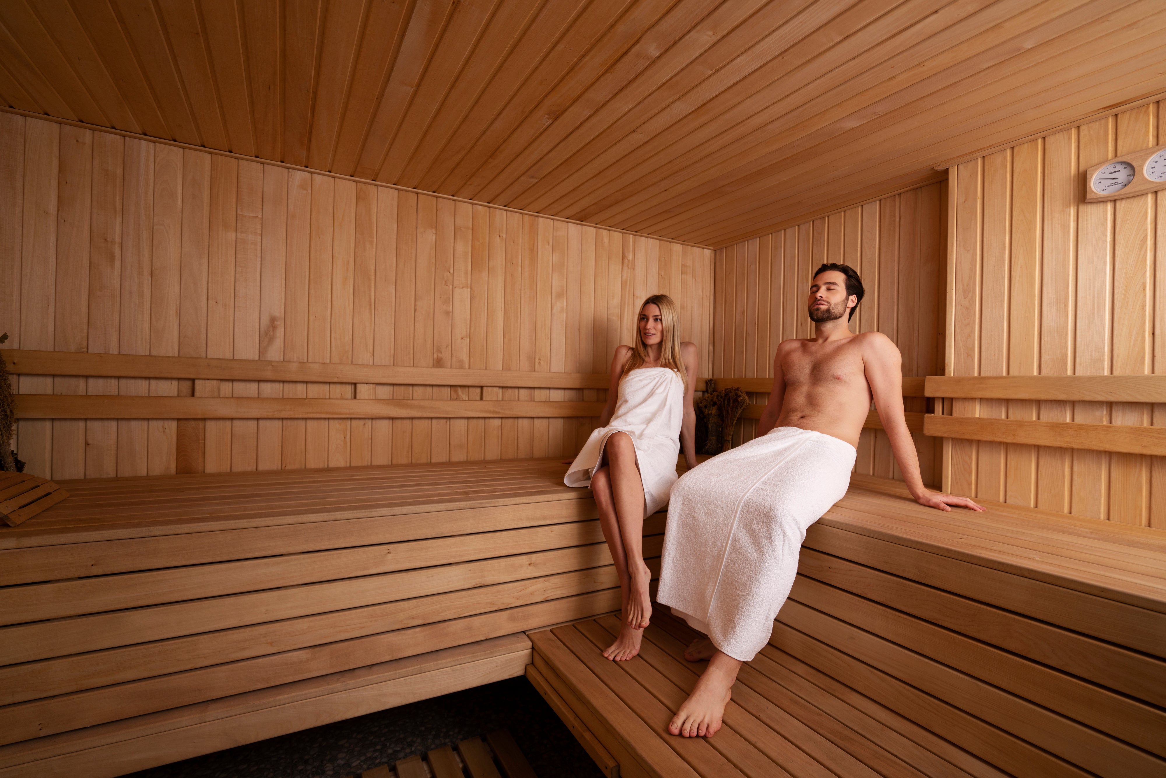 Two people in sauna