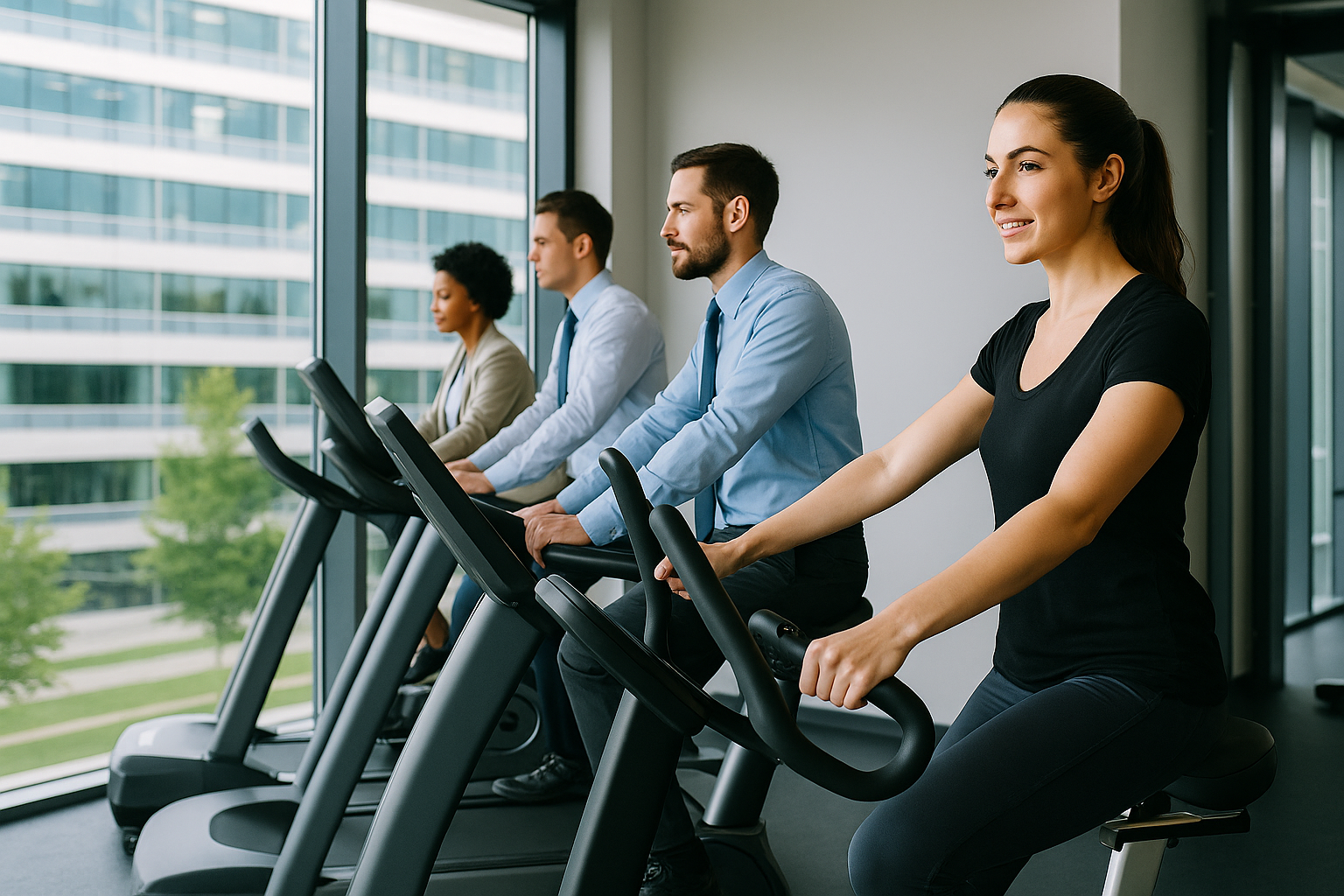 peope on bikes in the office