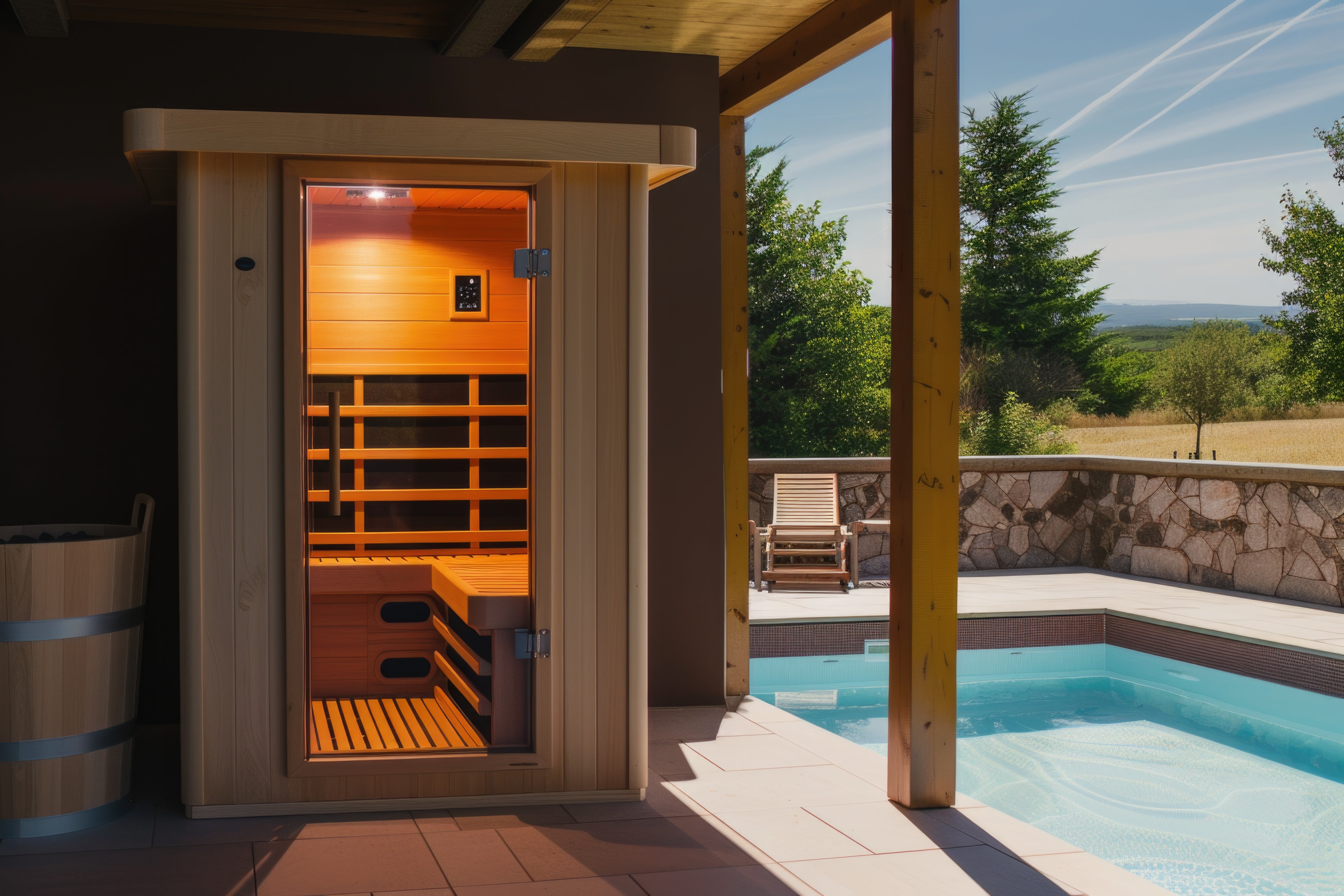 Sauna at home and pool