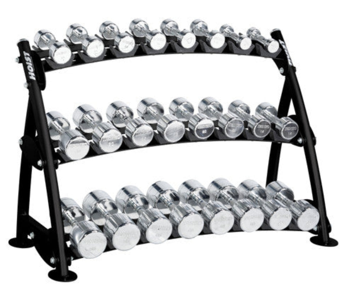 Hoist Fitness CF3462-3 Commercial (3) Tier Horizontal Beauty Dumbbell Rack - FITNESS OUTLET