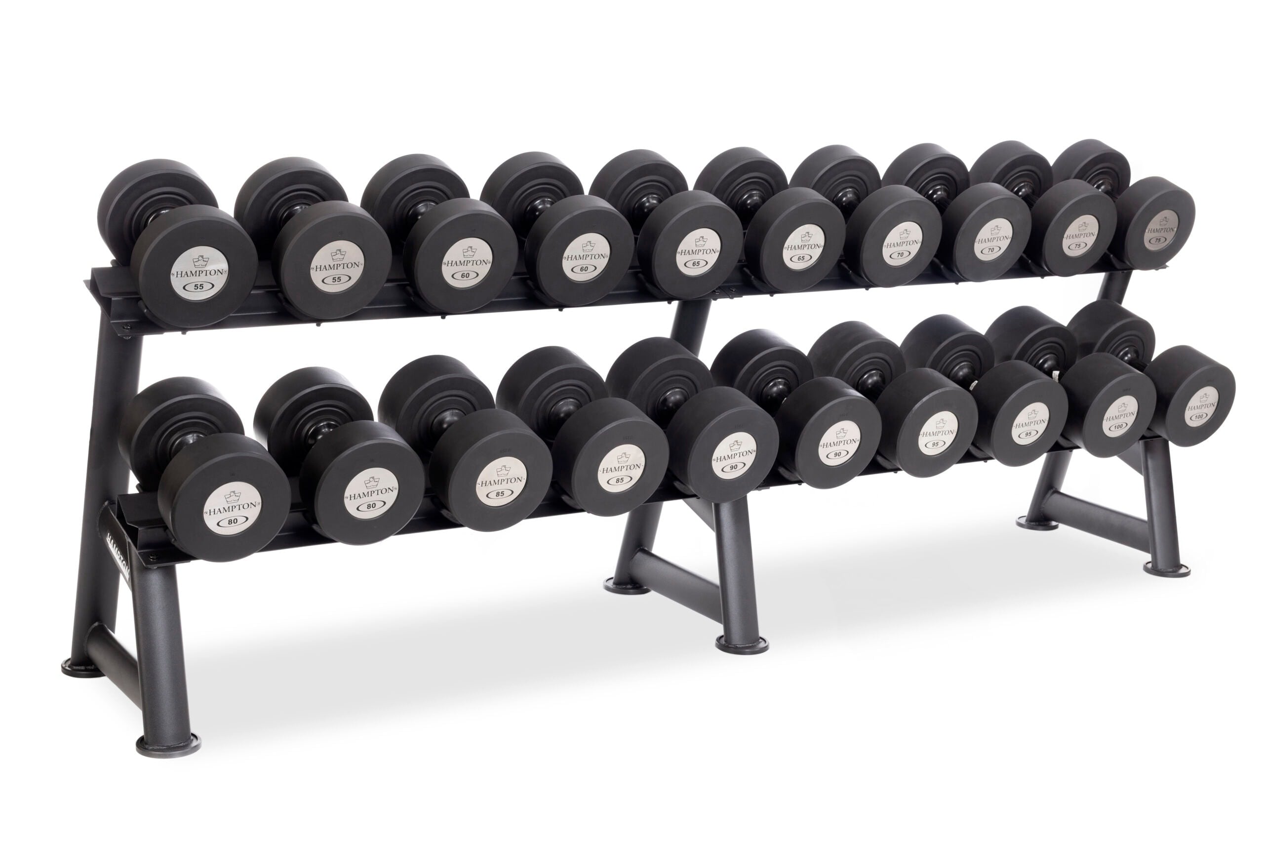 Hampton Gel-Grip Urethane 10 Pair Black Dumbbells (55-100 in 5 lb increments) Club Pack Set