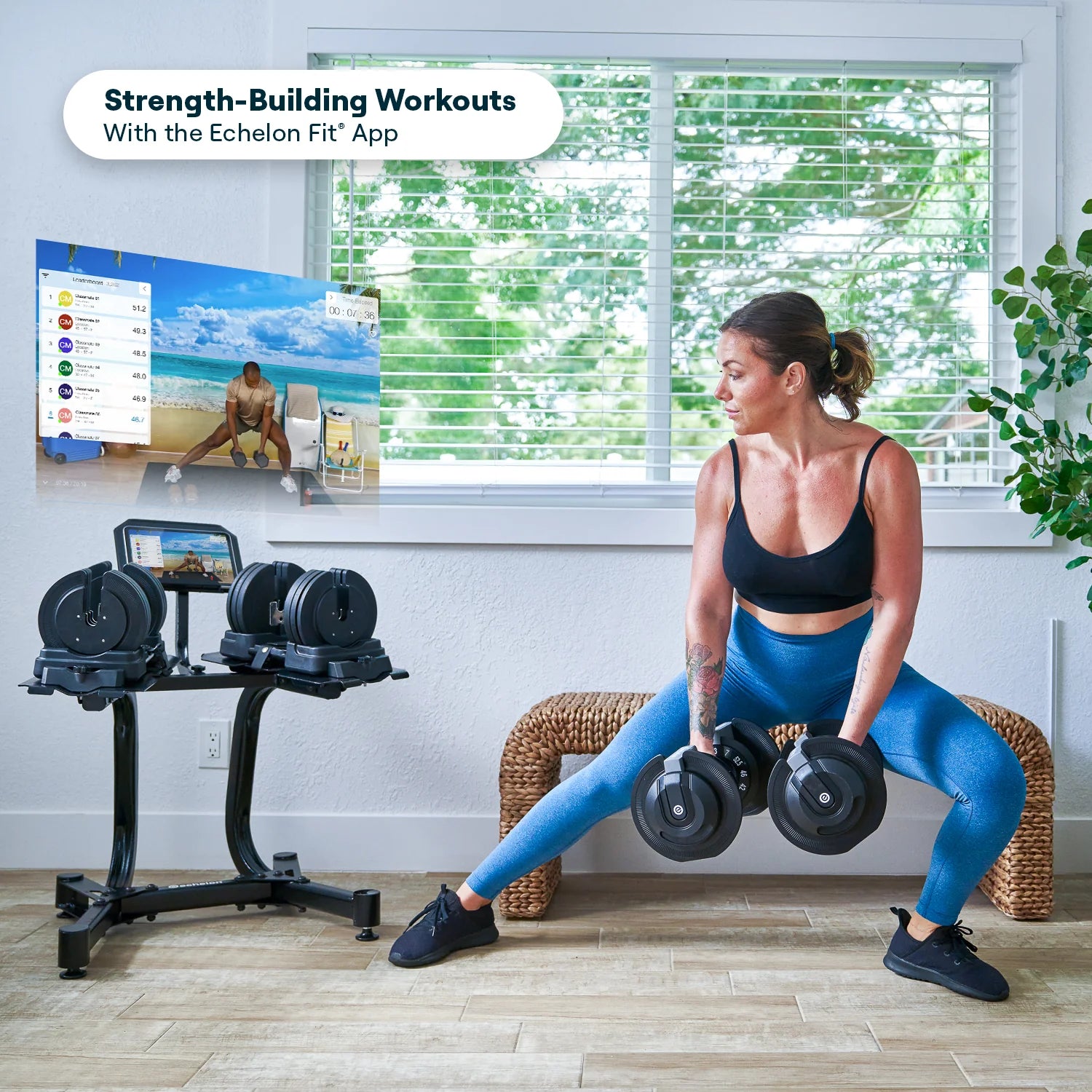 Echelon Strength Adjustable Dumbbells 752 with Stand - Fitness Outlet