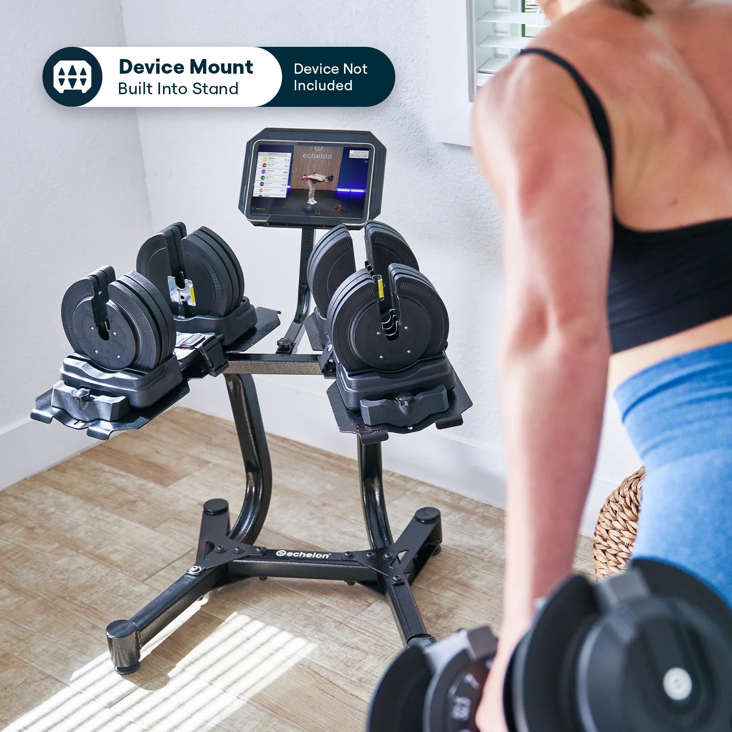 Echelon Strength Adjustable Dumbbells 752 with Stand - Fitness Outlet