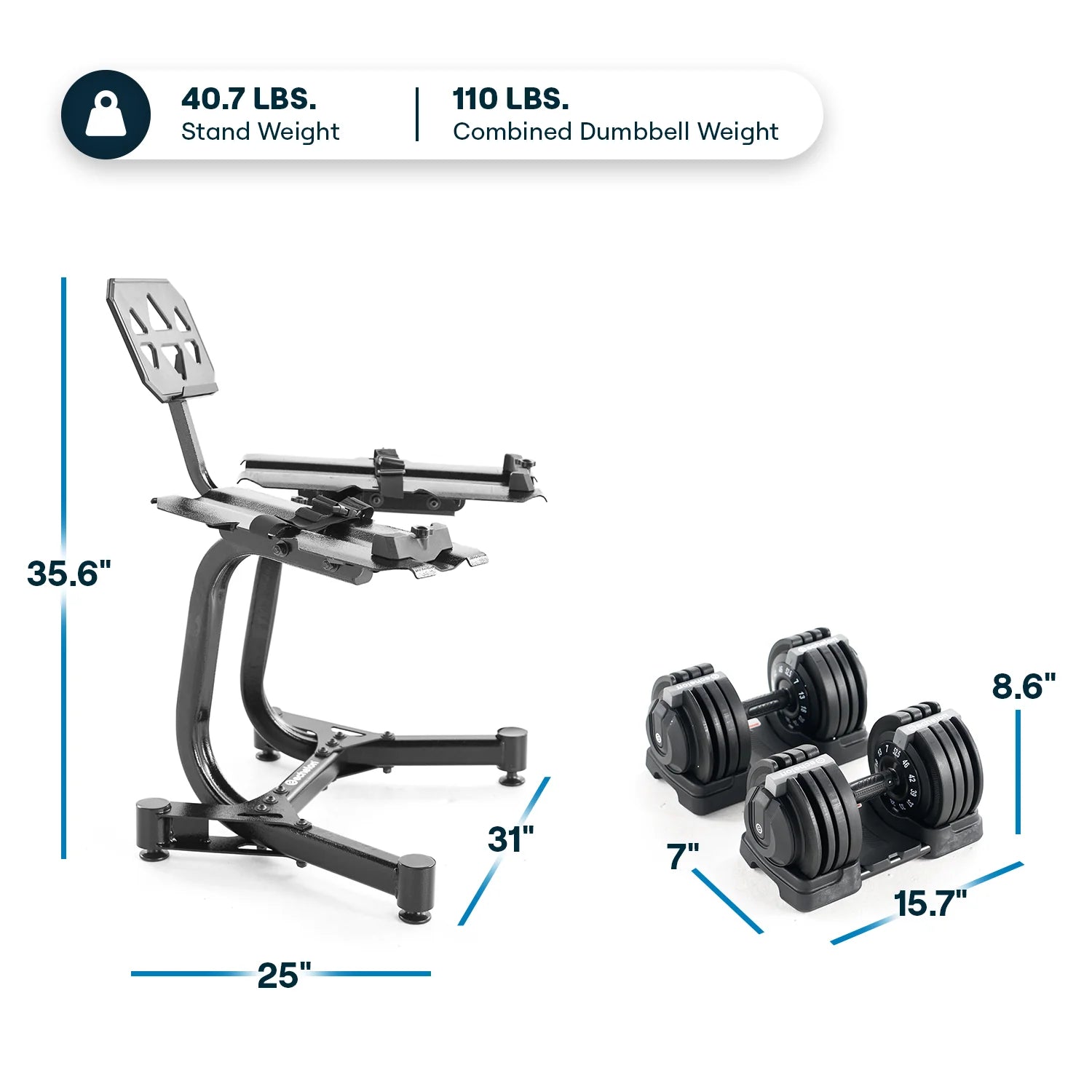 Echelon Strength Adjustable Dumbbells 752 with Stand - Fitness Outlet