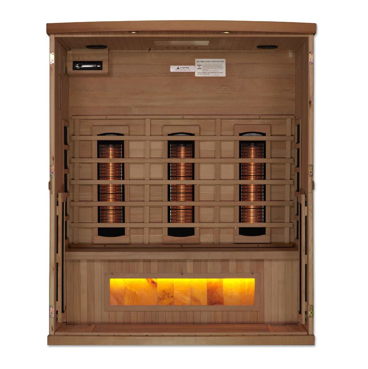 Golden Designs 3-Person Full Spectrum PureTech™ Near Zero EMF FAR Infrared Sauna with Himalayan Salt Bar (Canadian Hemlock)