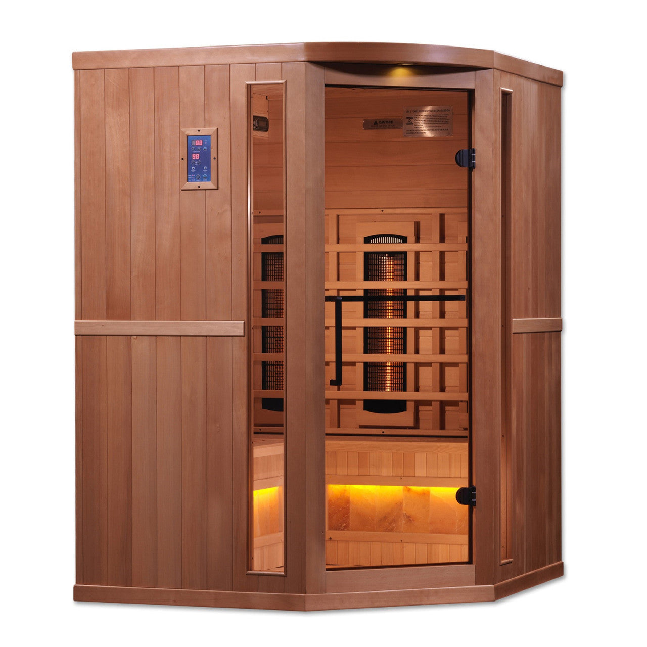 Golden Designs 3-Person Corner Full Spectrum PureTech™ Near Zero EMF FAR Infrared Sauna with Himalayan Salt Bar (Canadian Hemlock)