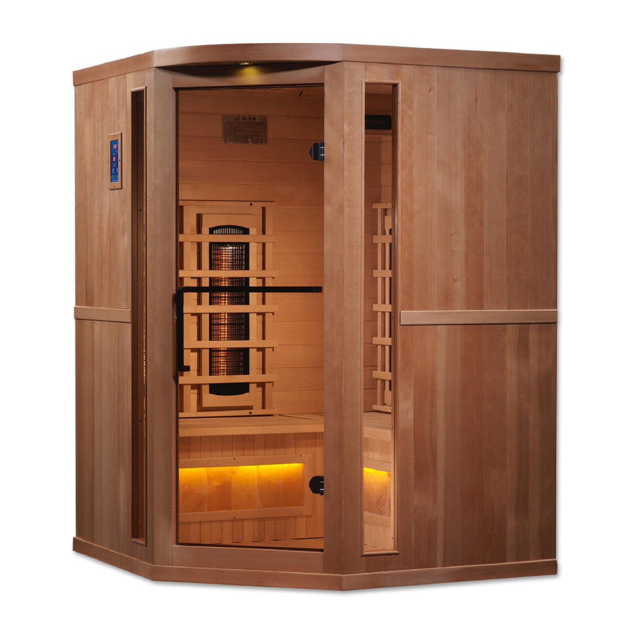 Golden Designs 3-Person Corner Full Spectrum PureTech™ Near Zero EMF FAR Infrared Sauna with Himalayan Salt Bar (Canadian Hemlock)