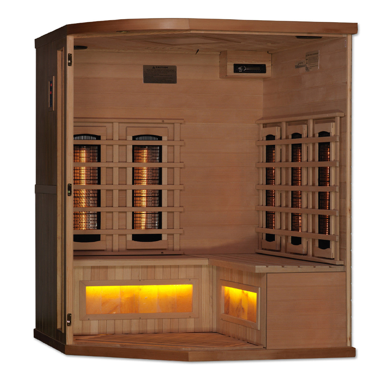 Golden Designs 3-Person Corner Full Spectrum PureTech™ Near Zero EMF FAR Infrared Sauna with Himalayan Salt Bar (Canadian Hemlock)