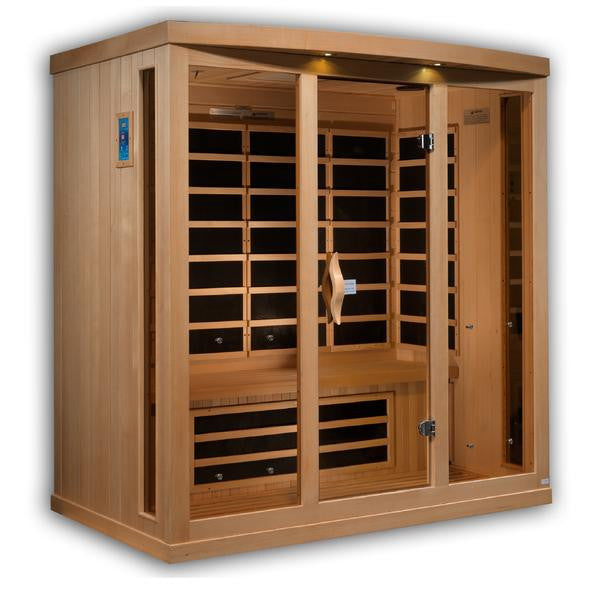 Golden Designs 4-Person Full Spectrum PureTech™ Near Zero EMF FAR Infrared Sauna with Himalayan Salt Bar (Canadian Hemlock)