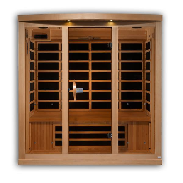Golden Designs 4-Person Full Spectrum PureTech™ Near Zero EMF FAR Infrared Sauna with Himalayan Salt Bar (Canadian Hemlock)