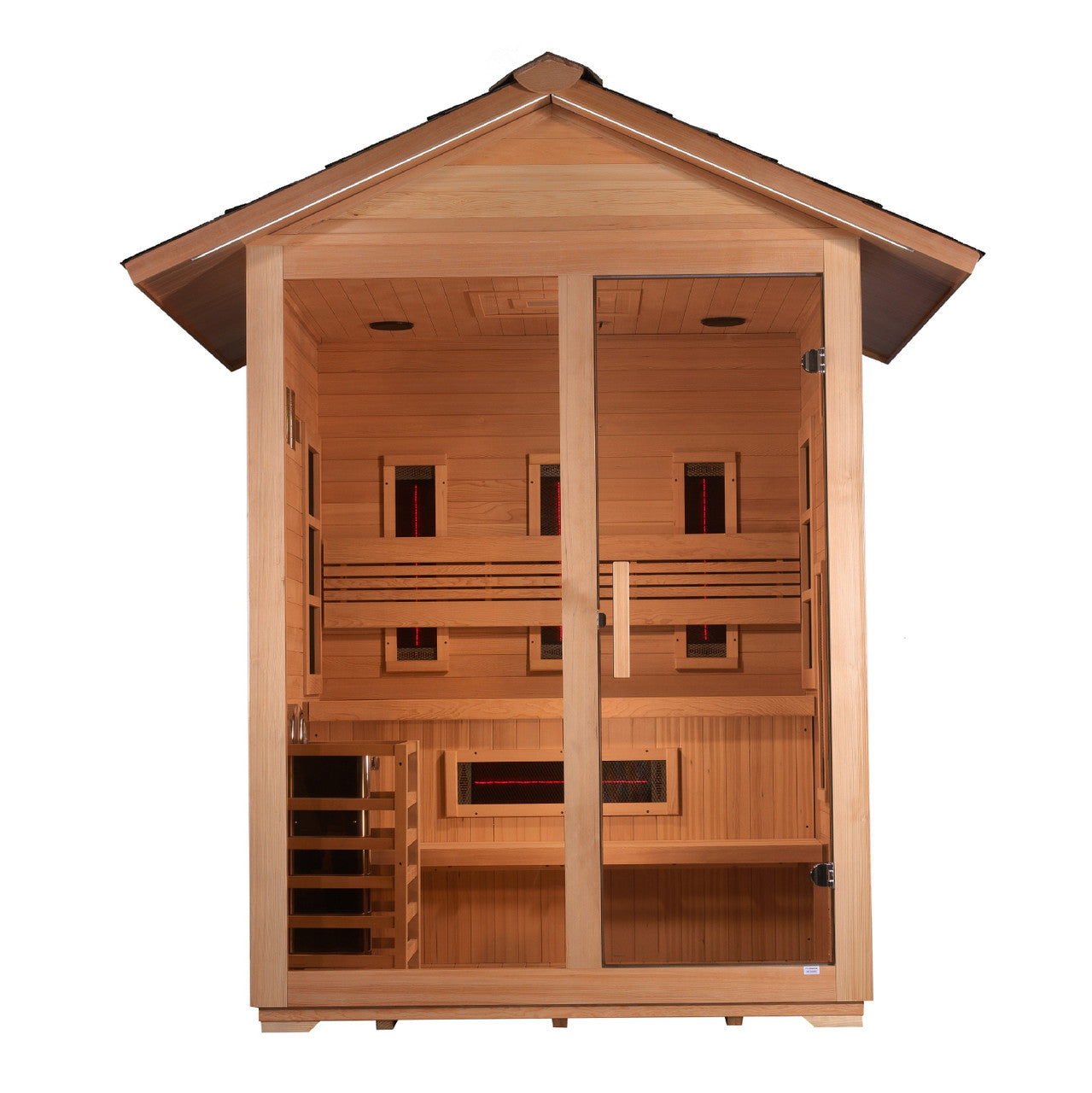 Golden Designs "Carinthia" 3 Person Hybrid (PureTech Full Spectrum IR or Traditional Stove) Outdoor Sauna - Canadian Hemlock