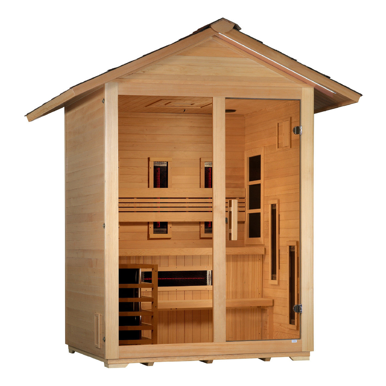 Golden Designs "Carinthia" 3 Person Hybrid (PureTech Full Spectrum IR or Traditional Stove) Outdoor Sauna - Canadian Hemlock