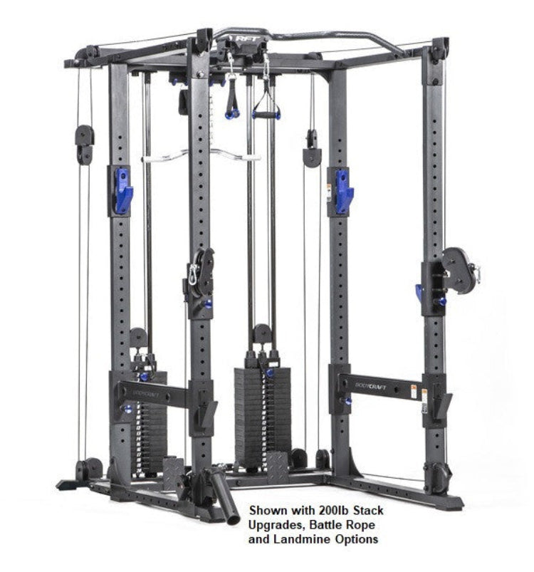 BodyCraft RFT PRO Rack Functional Trainer with Optional Add-Ons - Weight Plates NOT Included - Shown with Available Options - NOT Included
