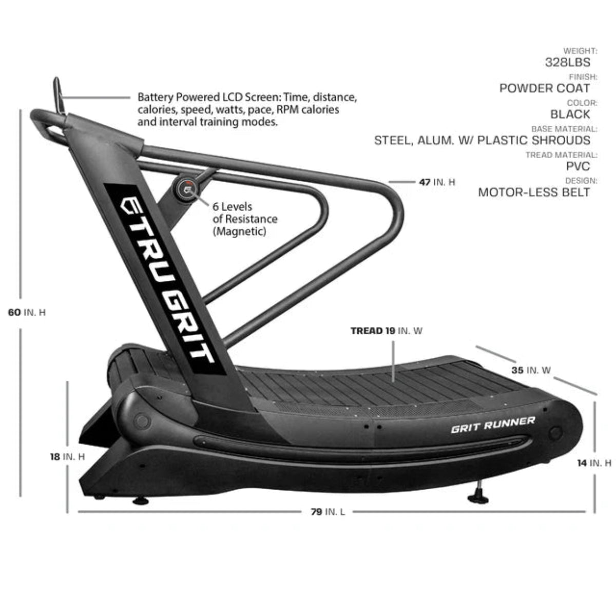 Tru Grit Fitness - Grit Runner Curved Manual Treadmill - Fitness Outlet