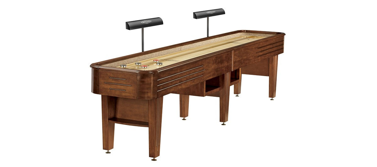 Brunswick Andover II Shuffleboard Table Shown in Chestnut with Optional Light Set
