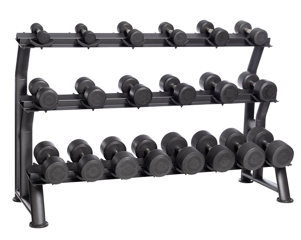 Hampton Dura-Pro 10 Pair Dumbbell Set (5-50 lbs in 5 lb increments) with Horizontal Racking Club Pack