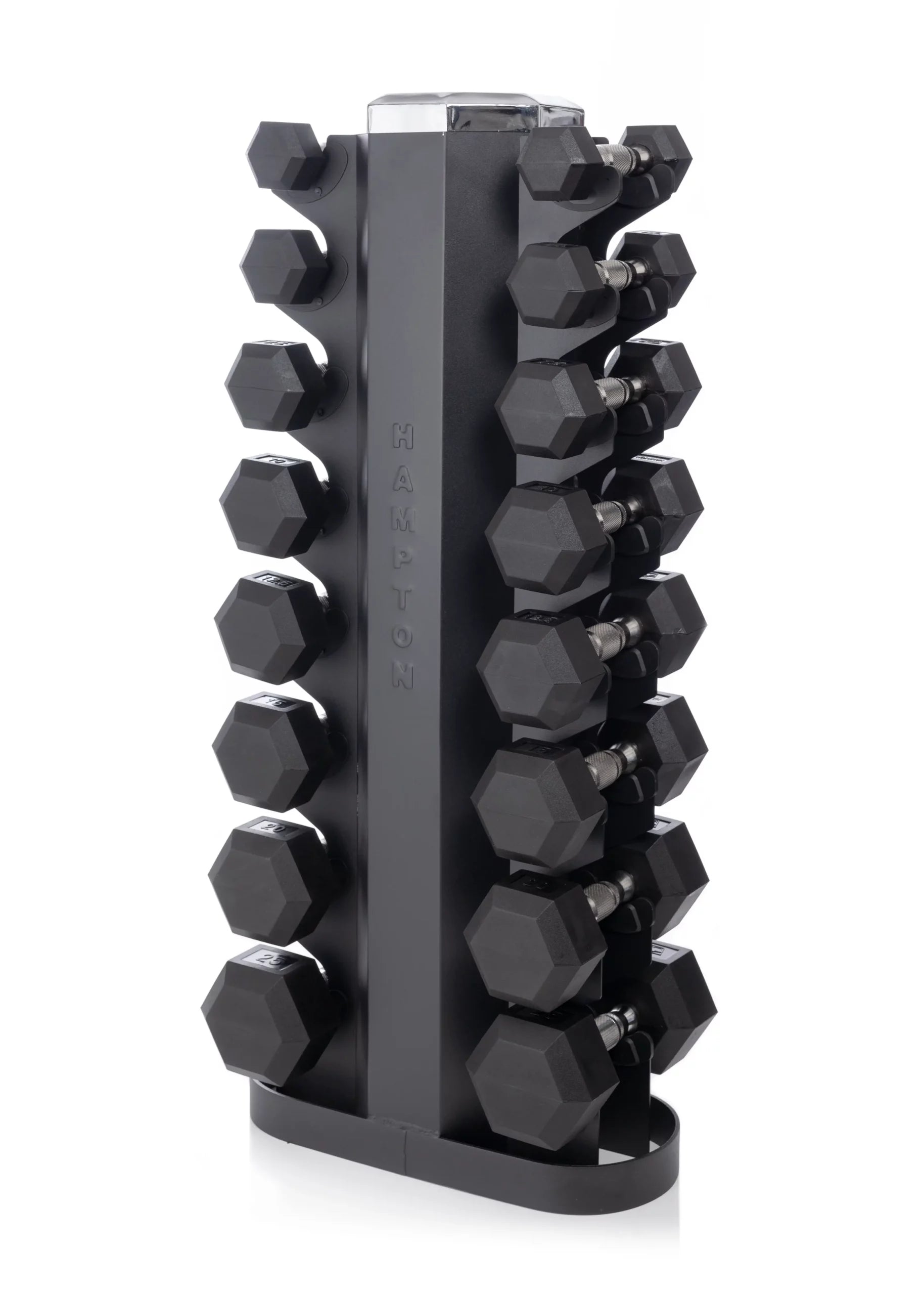 Hampton Urethane Dura-Bell 8 Pair Vertical Racking Dumbbell Set (2.5 - 25 lbs in 2.5 & 5 lb increments) with one V-2-8 Rack