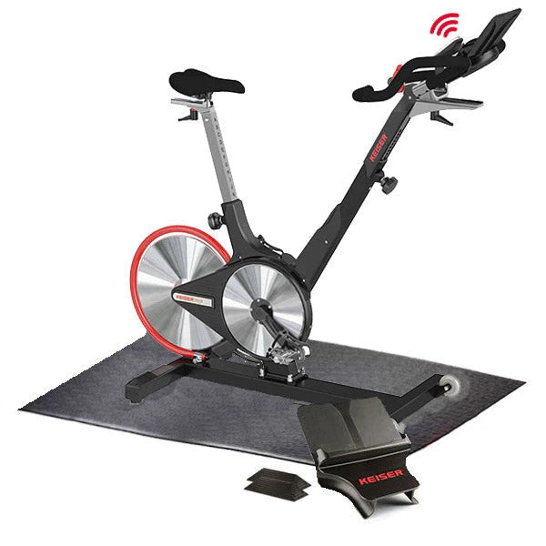 Keiser M3i Indoor Cycle with Bluetooth, Media Tray, Stretch Pads, Floor Mat, M Connect Display