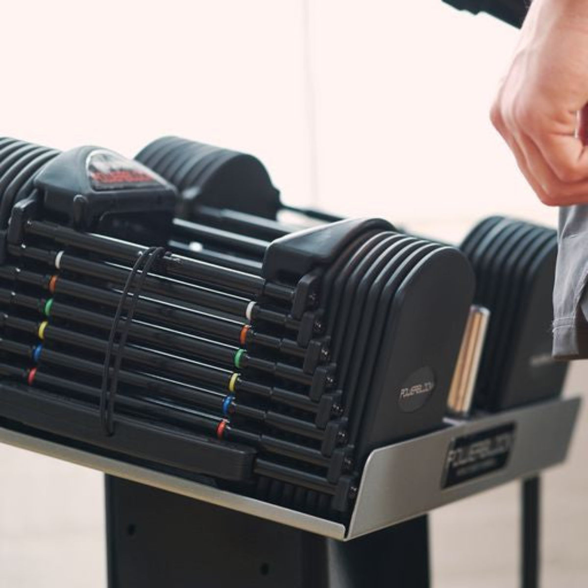 PowerBlock Pro 50 Set Dumbbell (5-50lbs) shown with Optional Stand - SOLD SEPARATELY