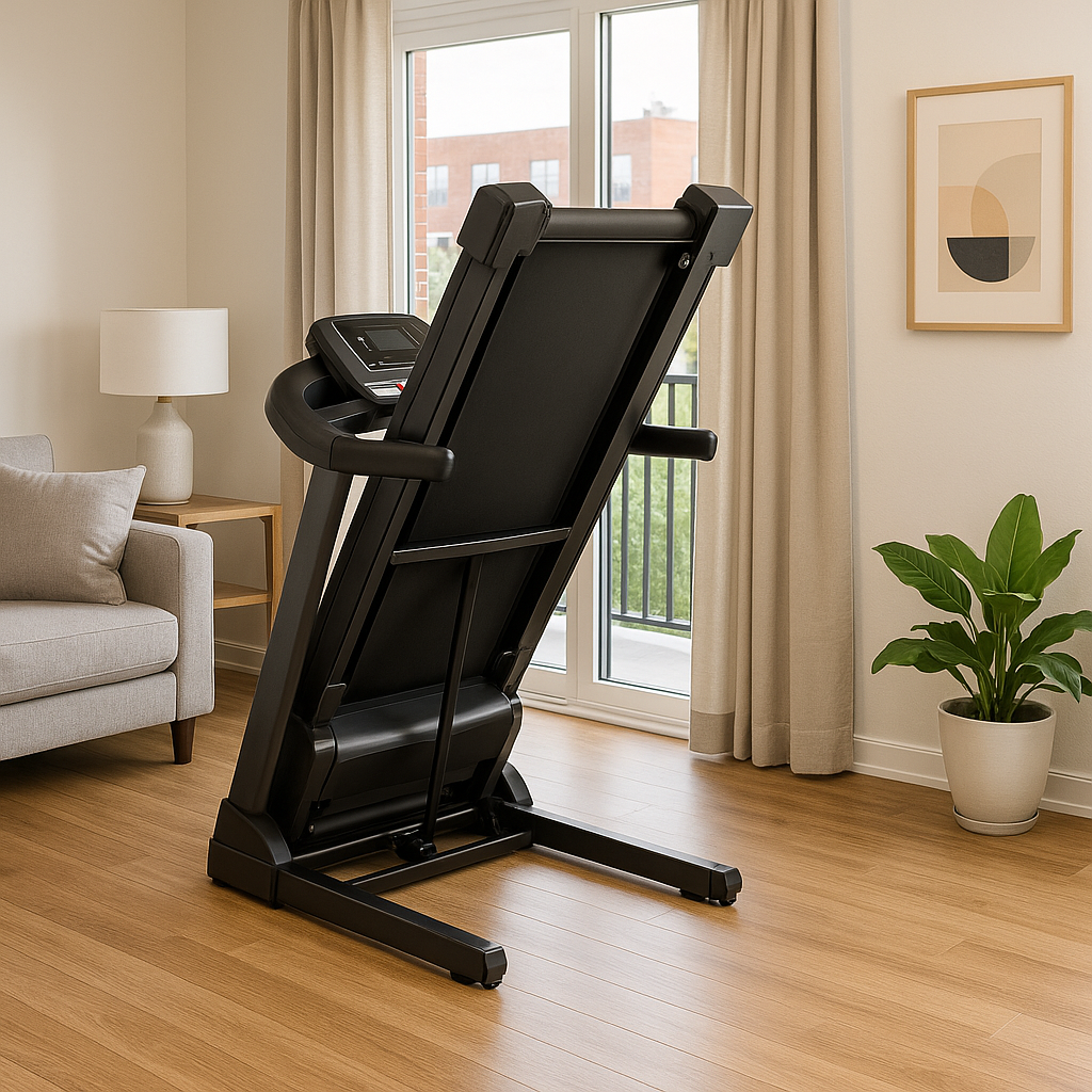 folding treamill in living room