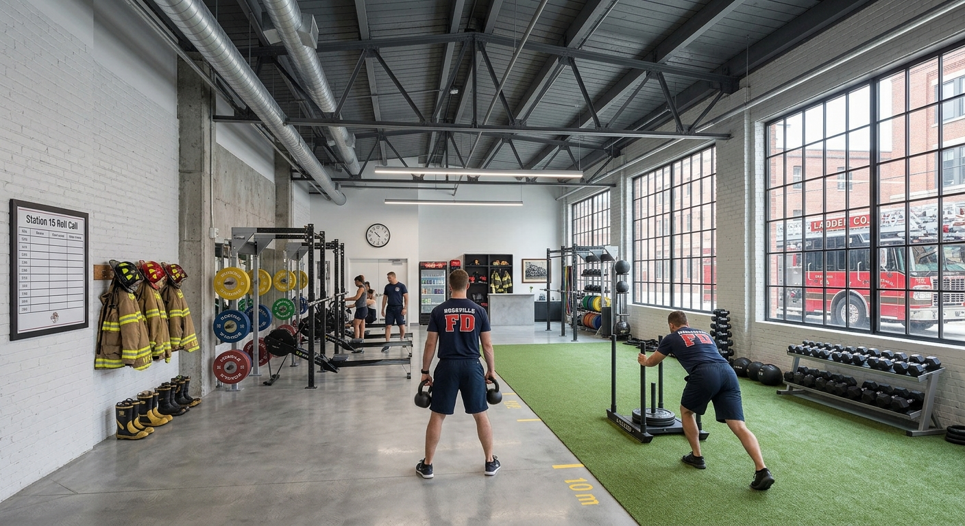 Industrial fire house gym space