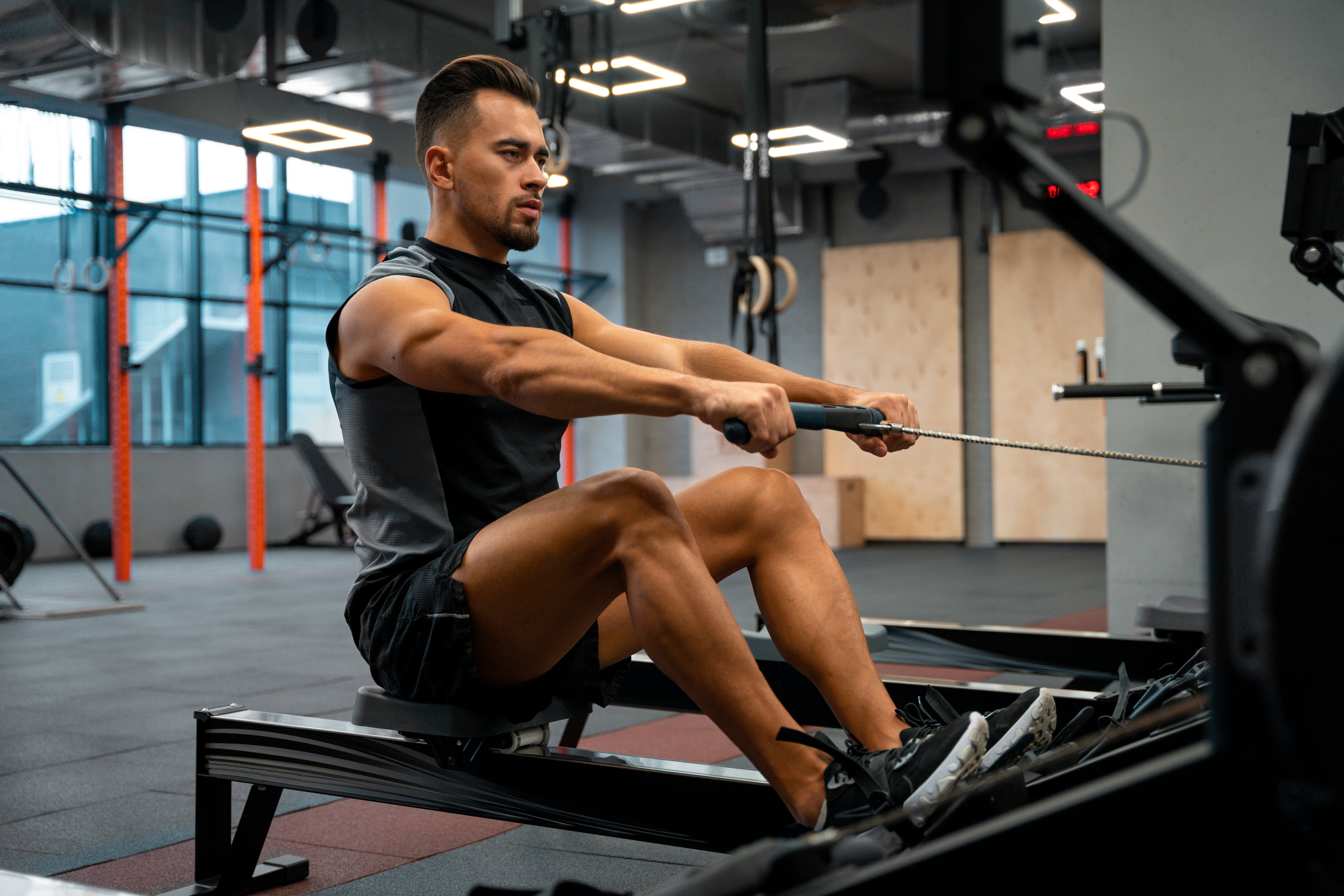 Man using a rowing machine