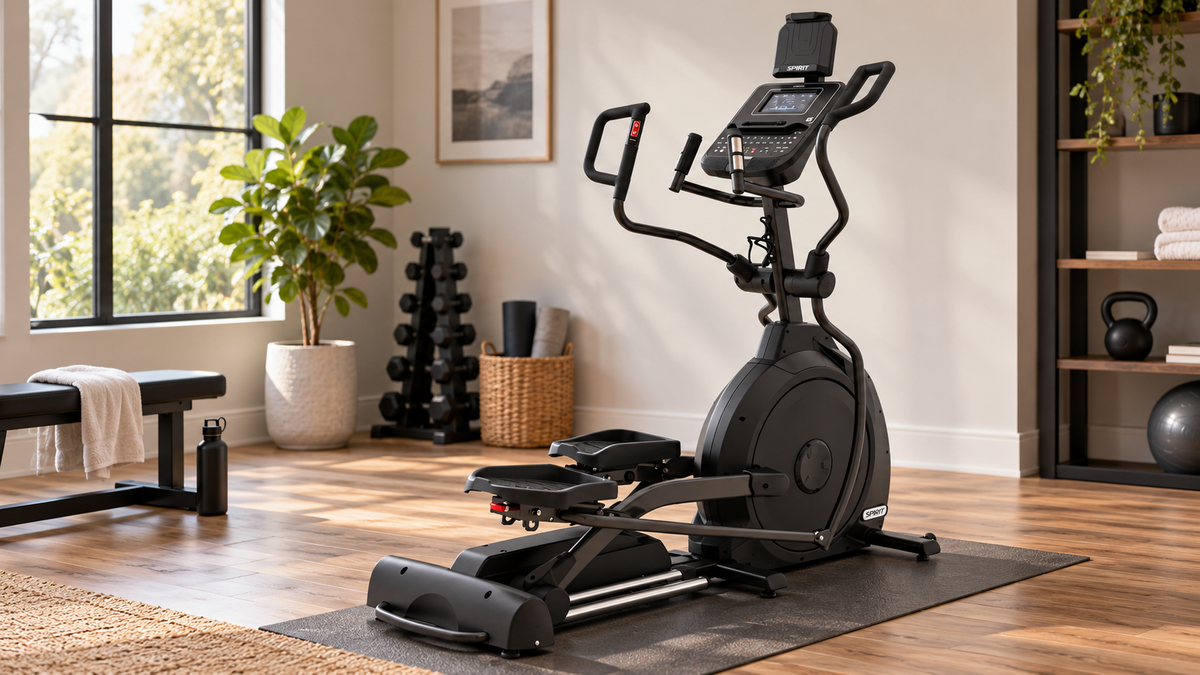 elliptical in a nice home gym