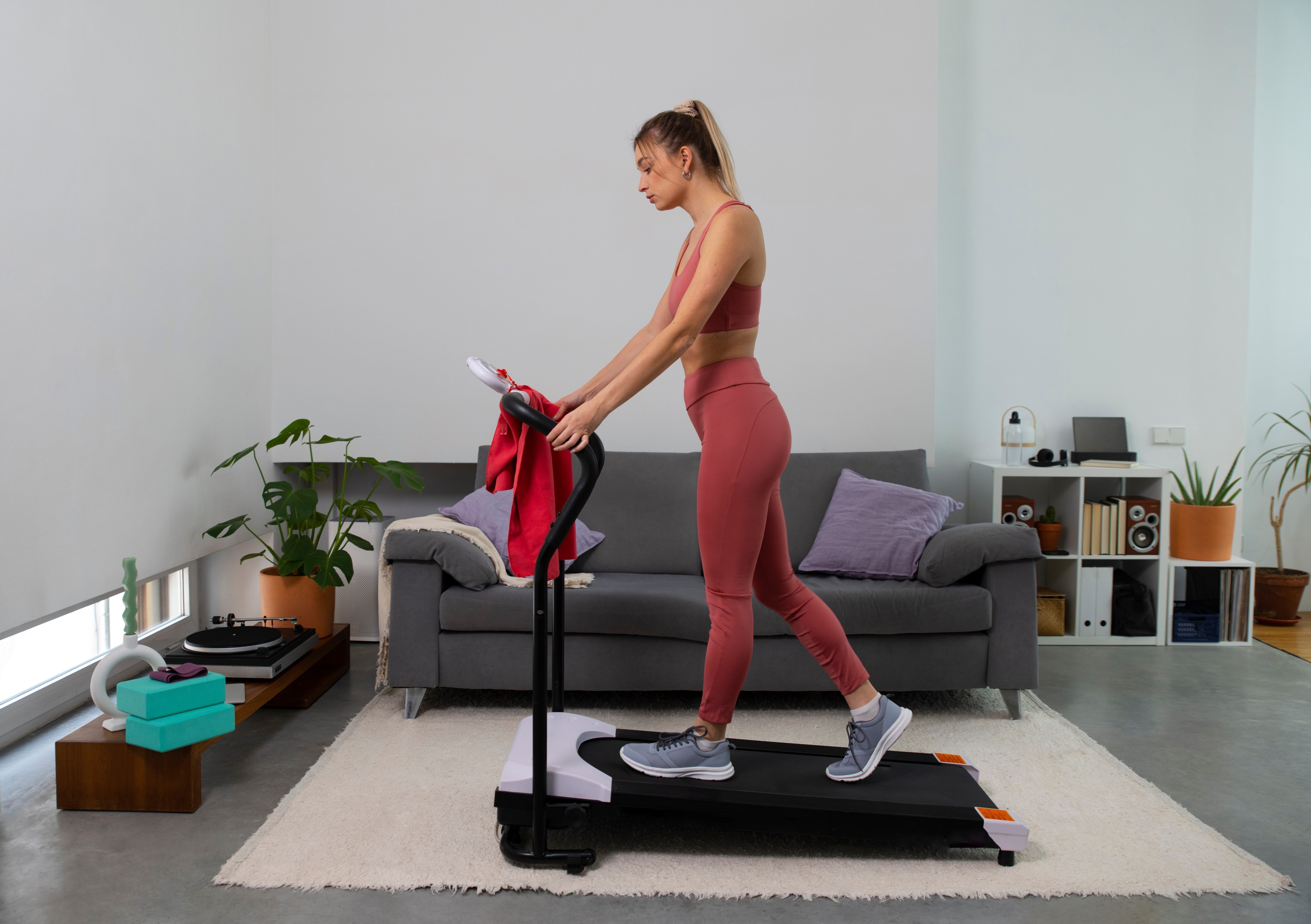 Woman on a treadmill at home