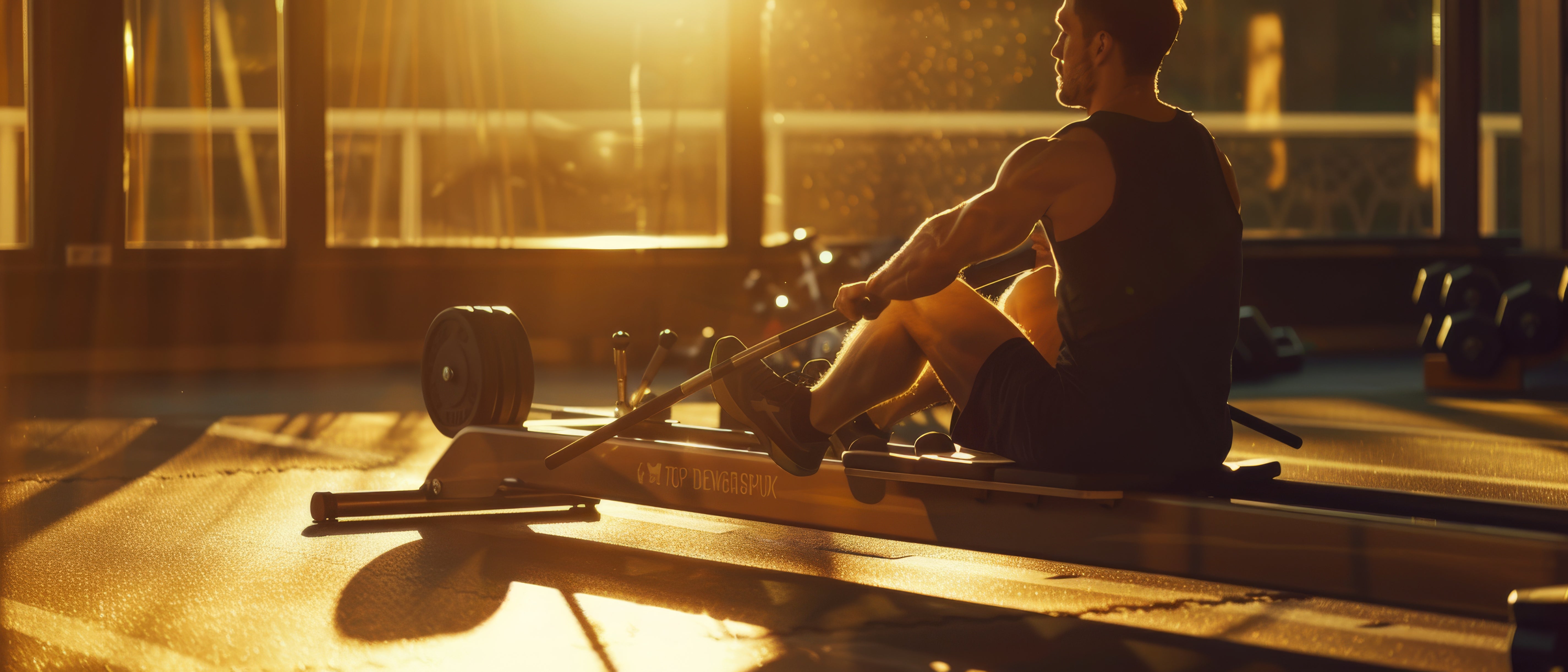 Man using a rowing machine in a gym