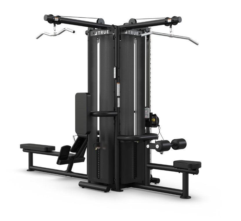 True Fitness TMS4000 Single Modular Quad Frame (TMS4000 shown with optional Lat Pull Down, Seated Row and Shrouds)
