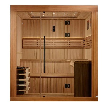 Golden Designs "Osla Edition" 6 Person Traditional Sauna - Canadian Red Cedar Interior and Pacific Premium Clear Cedar Exterior