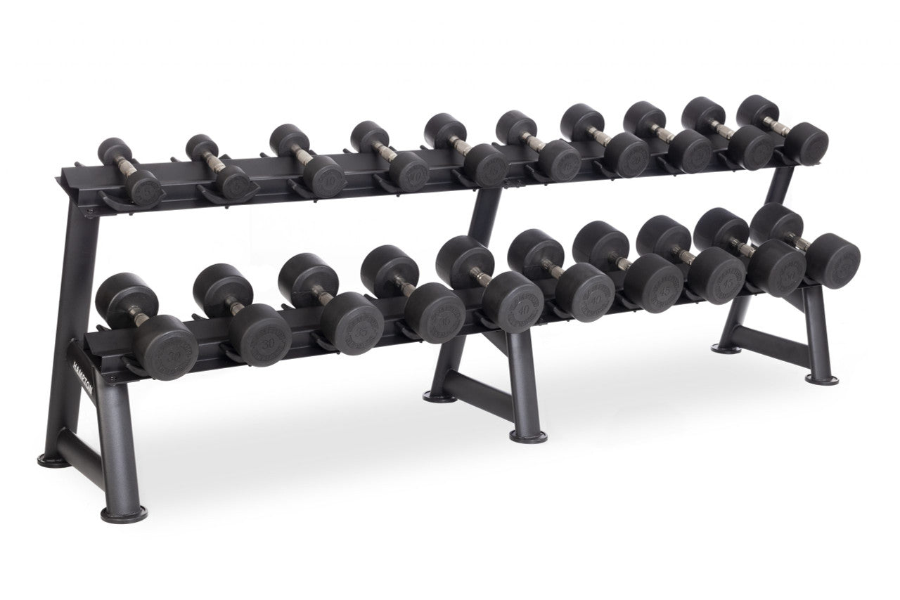 Hampton Dura-pro 10 Pair Dumbbells (5-50 in 5 lb increments) Horizontal Racking Club Pack