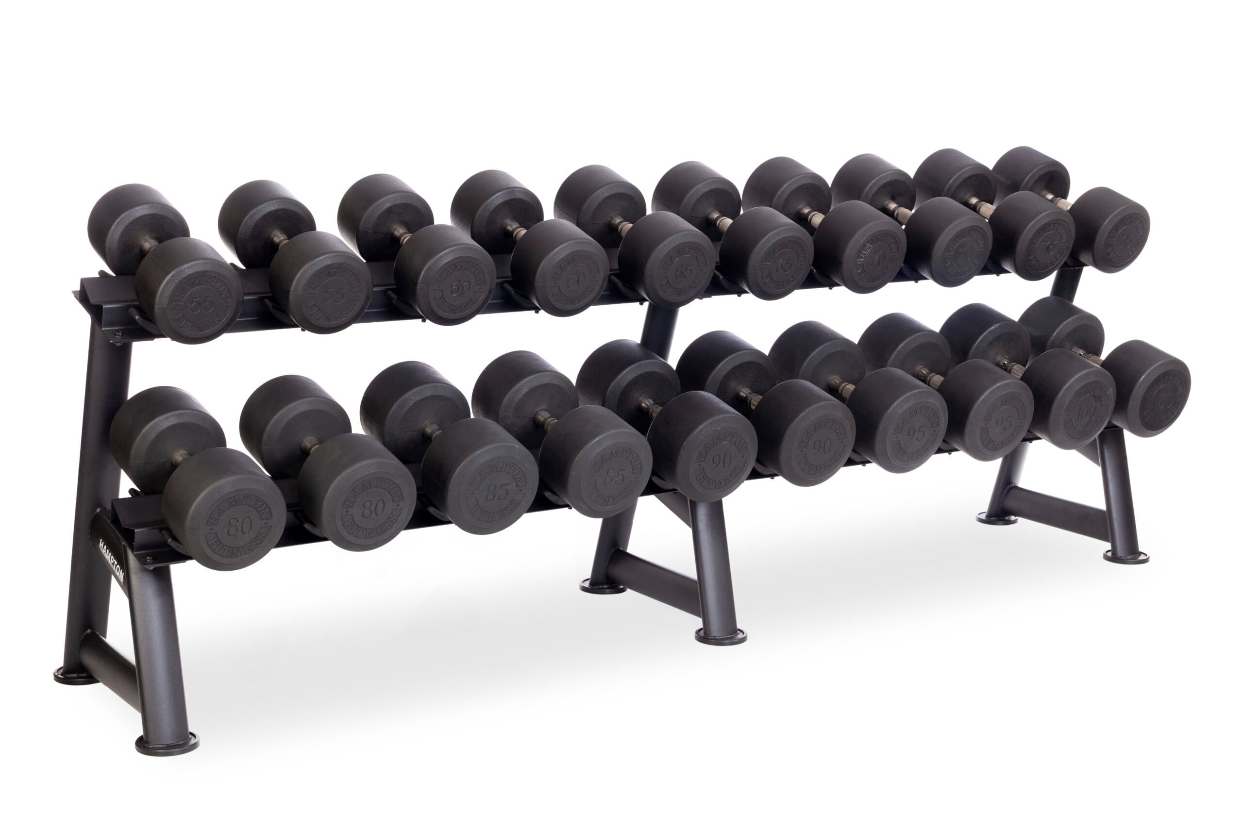 Hampton Dura-Pro 10 Pair Dumbbells (55-100 in 5 lb increments) Horizontal Racking Club Pack