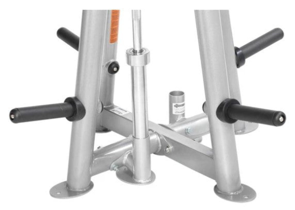 Hoist CF 3444 Commercial Four Sided Olympic Plate Tree shown with Optional Olympic Bar Holders CF-OPT-02 - Maximum 2 per unit (sold separately) & Optional Olympic Bar