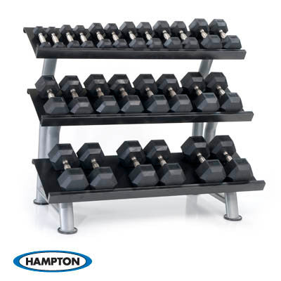Hampton Urethane Dura-Bell 13 Pair Horizontal Racking Dumbbell Set with one 3T-FLT Rack