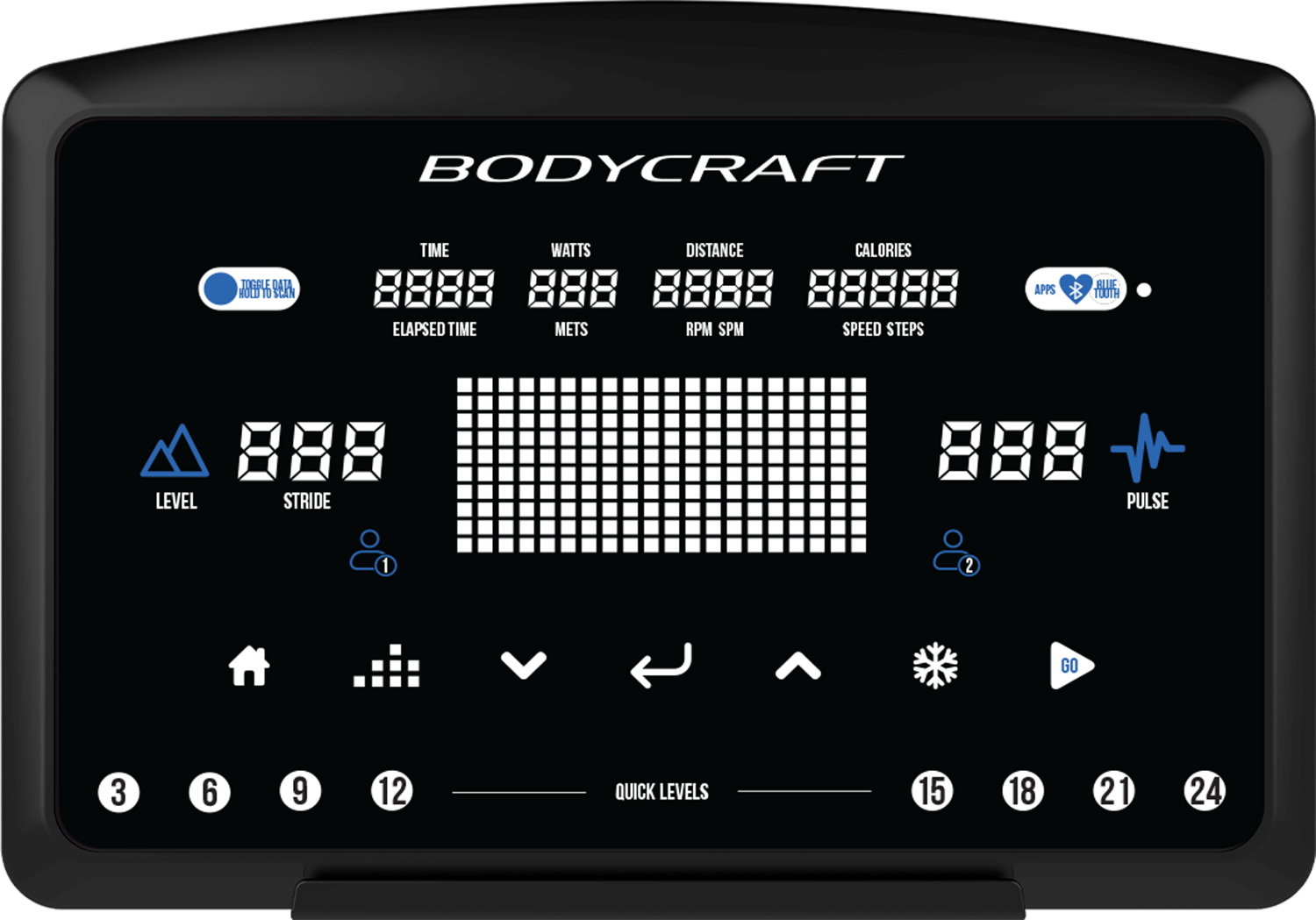 BodyCraft E1200VS Elliptical - LCD Console