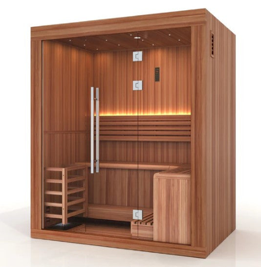 Golden Designs "Copenhagen Edition" 3 Person Traditional Sauna - Canadian Red Cedar Interior and Pacific Premium Clear Cedar Exterior