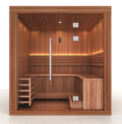 Golden Designs "Copenhagen Edition" 3 Person Traditional Sauna - Canadian Red Cedar Interior and Pacific Premium Clear Cedar Exterior