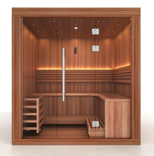 Golden Designs "Copenhagen Edition" 3 Person Traditional Sauna - Canadian Red Cedar Interior and Pacific Premium Clear Cedar Exterior