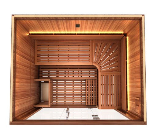 Golden Designs "Copenhagen Edition" 3 Person Traditional Sauna - Canadian Red Cedar Interior and Pacific Premium Clear Cedar Exterior