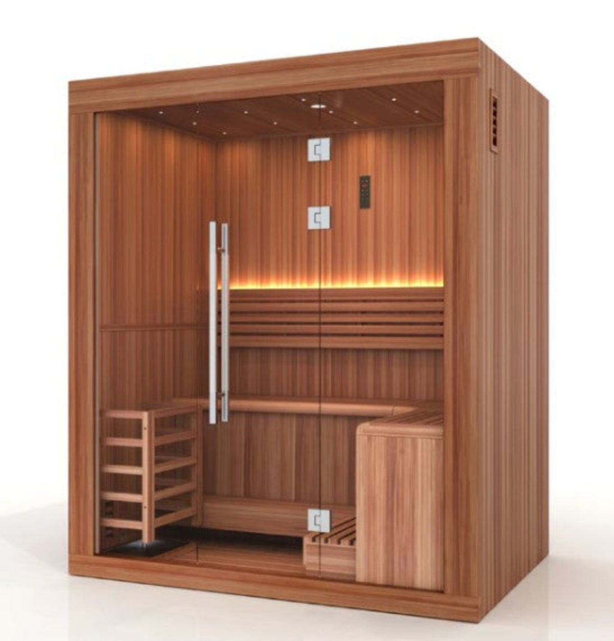 Golden Designs "Copenhagen Edition" 3 Person Traditional Sauna - Canadian Red Cedar Interior and Pacific Premium Clear Cedar Exterior