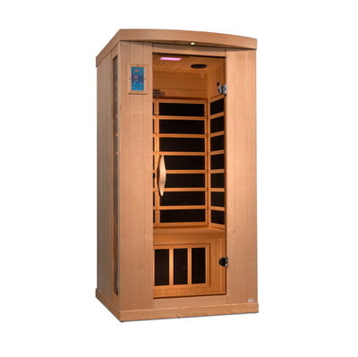 Golden Designs 1-2-Person Full Spectrum PureTech™ Near Zero EMF FAR Infrared Sauna with Himalayan Salt Bar (Canadian Hemlock)