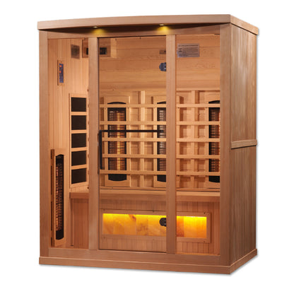 Golden Designs 3-Person Full Spectrum PureTech™ Near Zero EMF FAR Infrared Sauna with Himalayan Salt Bar (Canadian Hemlock)
