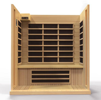 Golden Designs 4-Person Full Spectrum PureTech™ Near Zero EMF FAR Infrared Sauna with Himalayan Salt Bar (Canadian Hemlock)