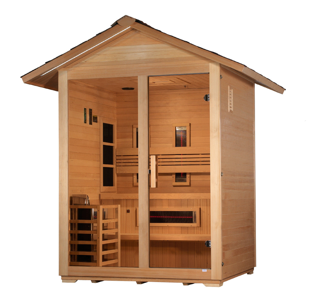 Golden Designs "Carinthia" 3 Person Hybrid (PureTech Full Spectrum IR or Traditional Stove) Outdoor Sauna - Canadian Hemlock