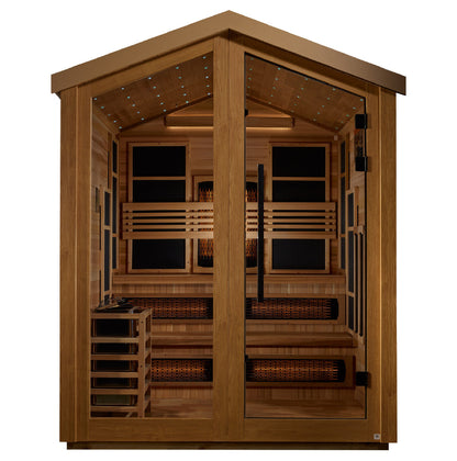 Golden Designs Kaskinen 6 Person Hybrid (PureTech Full Spectrum IR or Traditional Stove) Outdoor Sauna (GDI-8526-01) - Canadian Red Cedar Interior