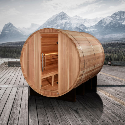 Golden Designs "Klosters" 6 Person Barrel Traditional Sauna -  Pacific Cedar